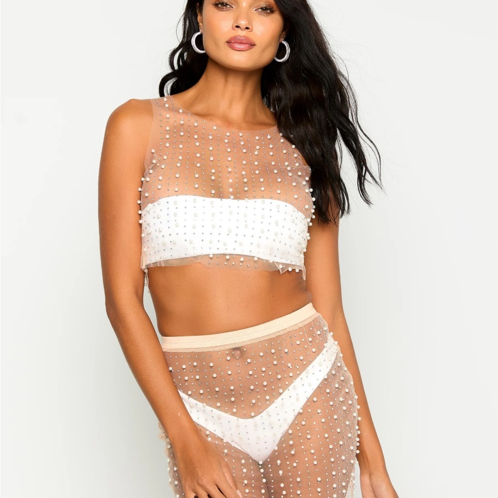 Beach Bunny Sheer Pearl Coverup - Cream and White
